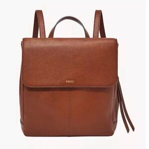 Fossil Leather Claire Backpack Brandy Old English Brass hardware